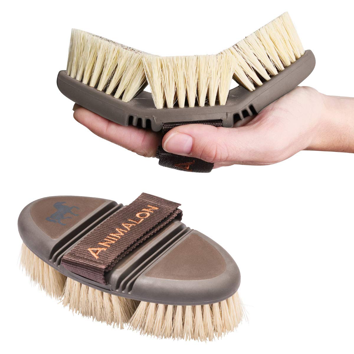 "Animalon CareFlex Root Horse Brush - Natural Horse Hair Brush - Root Comb with Hard Natural Bristles - Flexible, Ergonomic & High Quality - Horse Grooming "
