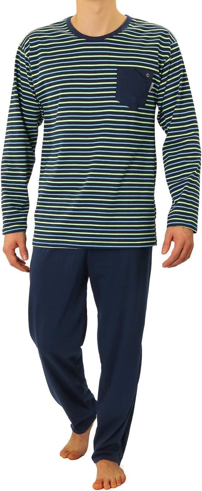 Mens Pyjamas Set 100% Cotton Pjs Long Sleeve Top & Pants Checked