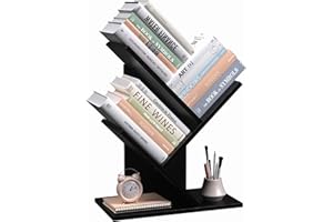 ZRWD Tree Bookshelf, 3-Tier Book Storage Organizer Shelves Floor Standing Bookcase, Wood Storage Rack for Office Home School Shelf Display for Cd/Magazine (Black)