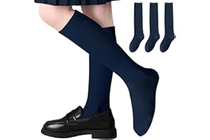 Girls Knee High Socks Boys School Uniform Socks Breathable Seamless Kids Knee High Stockings Cotton Long Tube Socks 3 Pairs
