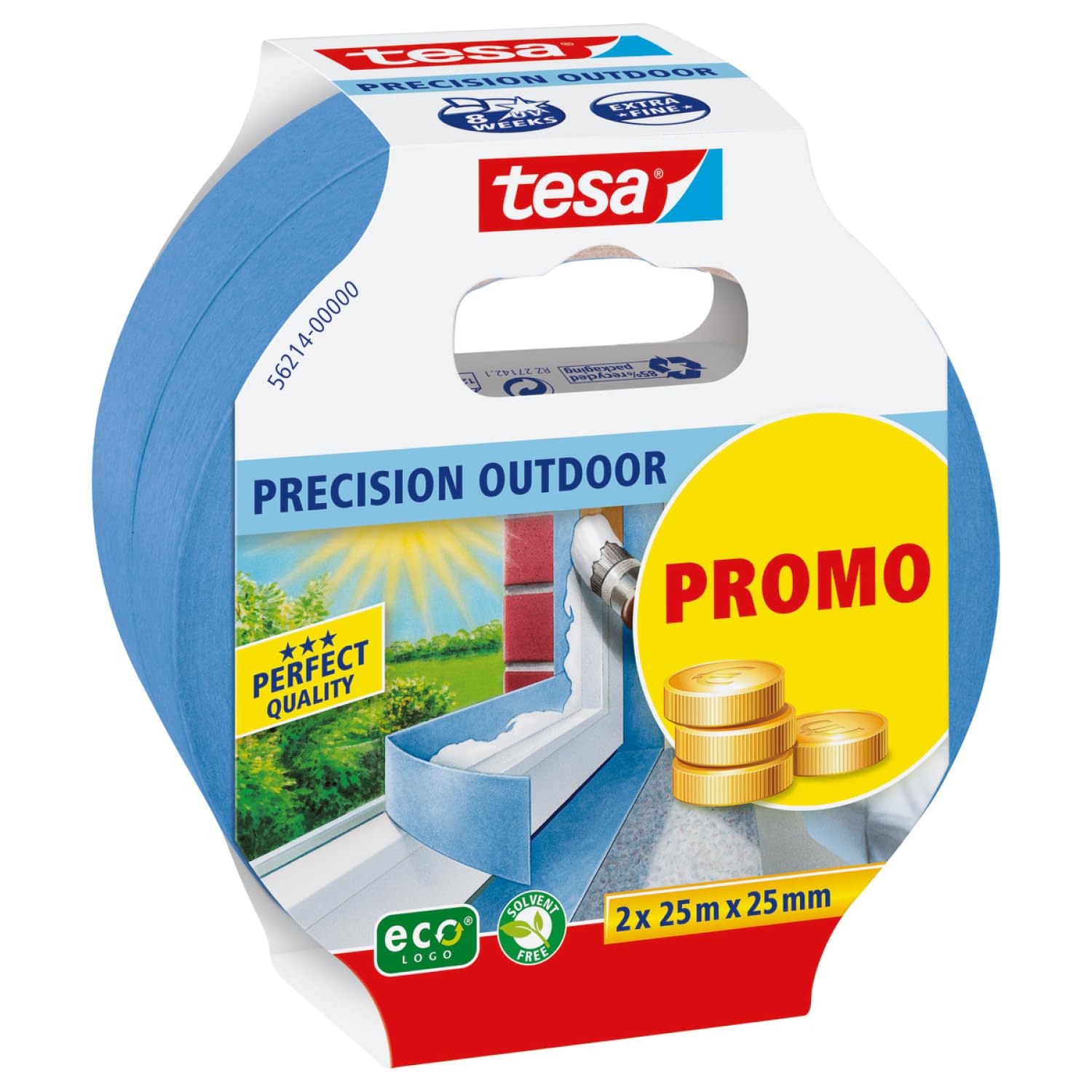 tesa Masking Tape Outdoor - Thin Painter's Tape for Extremely Precise Outdoor Painting - UV and Weather Resistant - 2X 25 m x 25 mm - Blue
