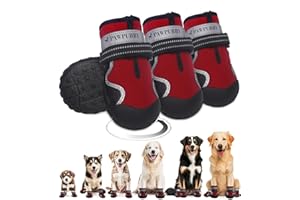 PAWPUBBY Dog Shoes for Large Dogs, Anti-Slip Waterproof Dog Boots & Paw Protectors with Full Toe Coverage Design, Dog Shoes for Hot Pavement and Winter Snow Hiking with Reflective Straps（red,3#