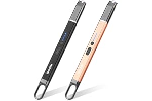 RONXS Electric Lighter, Candle Lighter with Safety Lock Windproof Flamless Arc Rechargeable Long Lighter with Battery Indicator (Black&Champagne 2pcs)