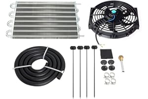 MAGQOO 8 Row Tube and Fin Transmission Cooler High Performance Aluminium Oil Cooler Kit w/ 10" Radiator Cooling Fan Universal