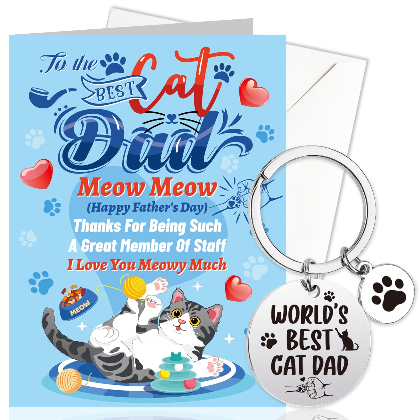 HOWAF Fathers Day Card from The Cat, Happy Father's Day Card Cat Dad Fathers Day Card, Father's Day Card from The Cat Fathers Day Keyring, Gifts for Fathers Day, Gifts from Cat