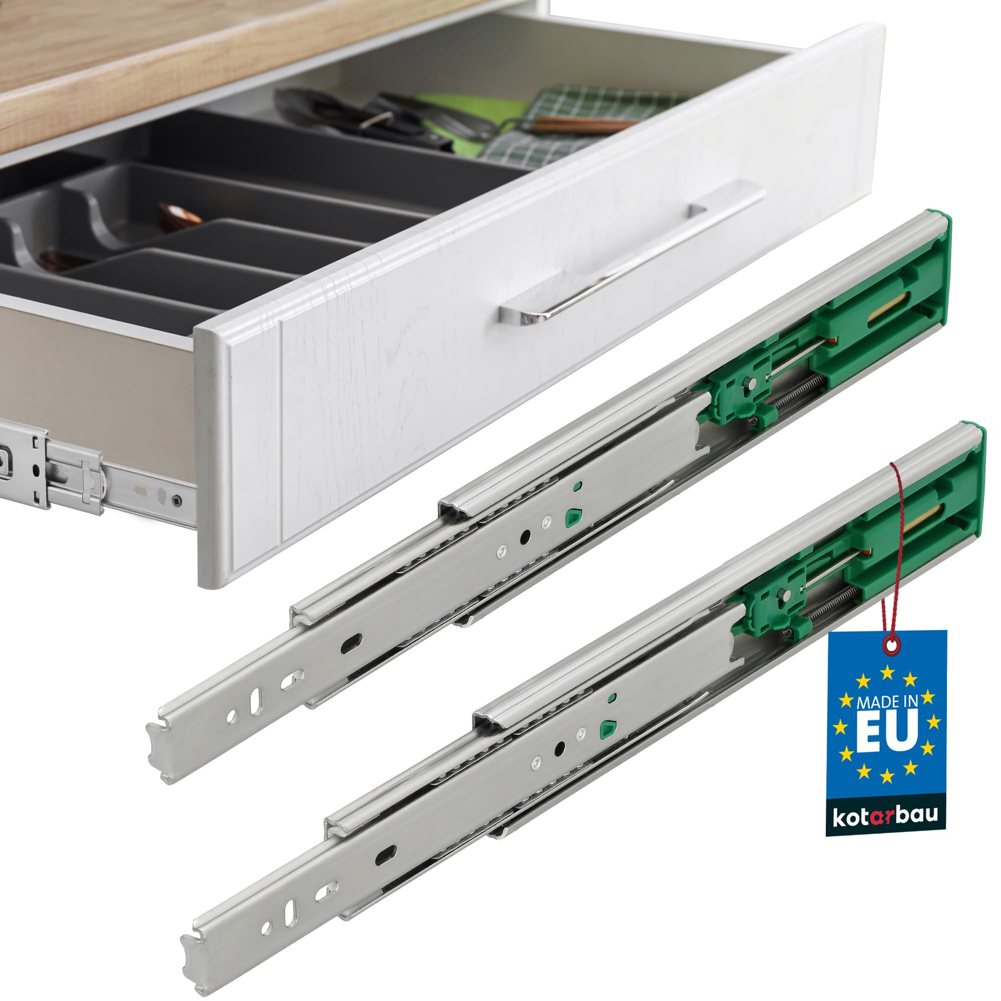 KOTARBAU® 1 pair (2 pieces) telescopic runners, ball bearing mounted, 250 mm, full extension drawer runners with soft closing self-closing for drawers