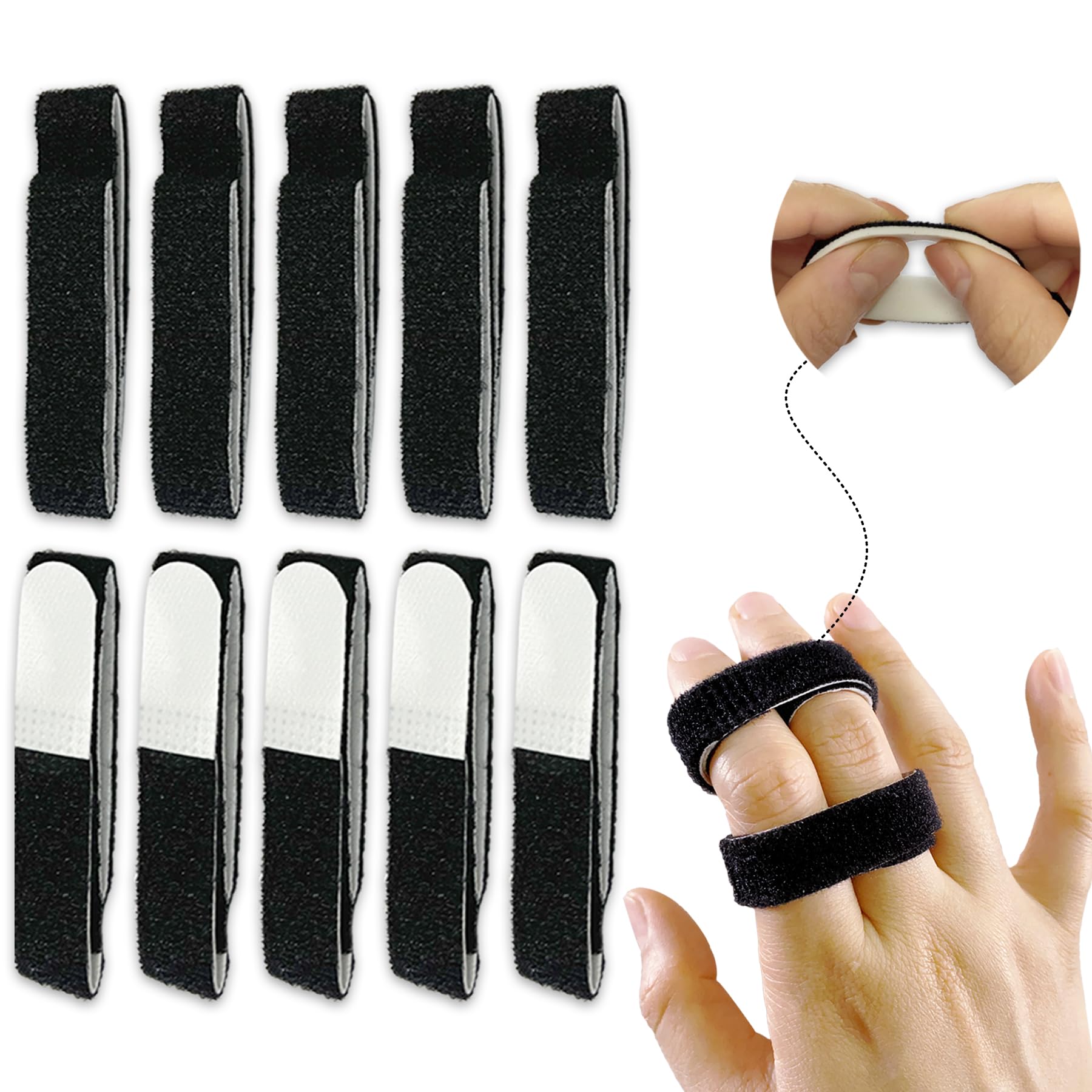 Jrery-KEY 10 Pack Buddy Tape Finger Straps With Padded, Hook and Loop Finger Buddy Straps Pinky Finger Splint for Injured Finger Support, Stretchable and Washable