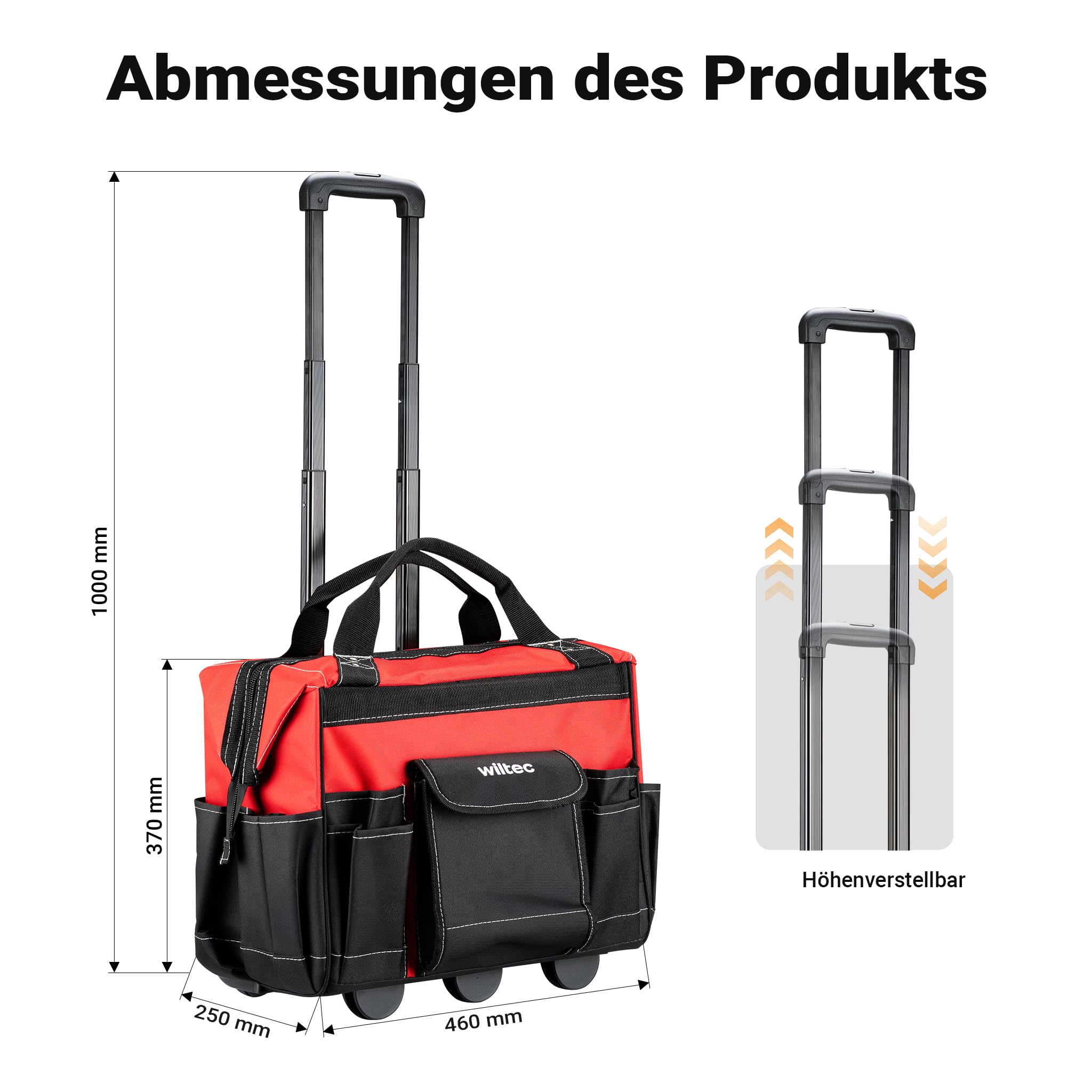 Wiltec Werkzeugtrolley 46 x 25 x 37 cm bis 40 kg, Werkzeugkoffer mit Rollen 19 Fächer, Werkzeug Trolley verstärkter Boden, robuste Werkzeugtasche 3