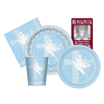 Blue Dove & Cross Religious Themed Supply Kit For Boys Serves 8