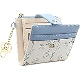GAEKEAO Small Wallet for Women RFID Blocking Slim Bifold Floral Leather Card Holder with Zipper Pocket ID Window