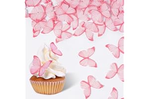SUJOYGAR Pink Butterfly Decorations, 60 Pcs Edible Butterflies, edible wafer paper butterflies, pink butterfly for cupcake toppers, cake, ice cream topper