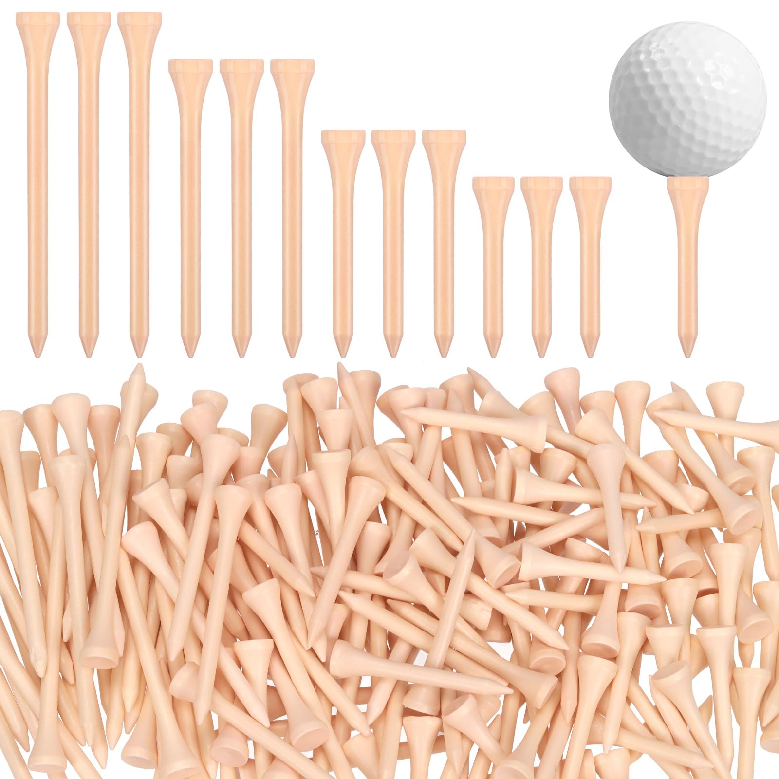 Mardatt 180Pcs Golf Tees, 1-3/5"(42mm), 2-1/8"(54mm), 2-3/4"(70mm), 3-1/4"(83mm) Bamboo Golf Tees, Professional Natural Wood Golf Tees, Reducing Friction and Side Spin More Stable