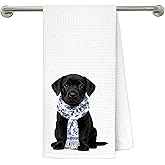 gsgfdshf Chinoiserie Black Labrador Retriever Kitchen Towels 16x24 in, Black Lab Gifts, Gifts for Labrador Lovers, Grandmillennial Blue Scarf Dog Decorative Hand Tea Dish Towels for Bathroom Kitchen