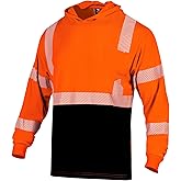 VENDACE Safety Reflective High Visibility Long Sleeve Shirts ANSI Class 3 Hi Vis Construction Work T Shirts for Men with Hood