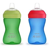 Philips Avent My Grippy Spout Sippy Cup with Soft Spout and Leak-Proof Design, Blue/Green, 10oz, 2pk, SCF801/21