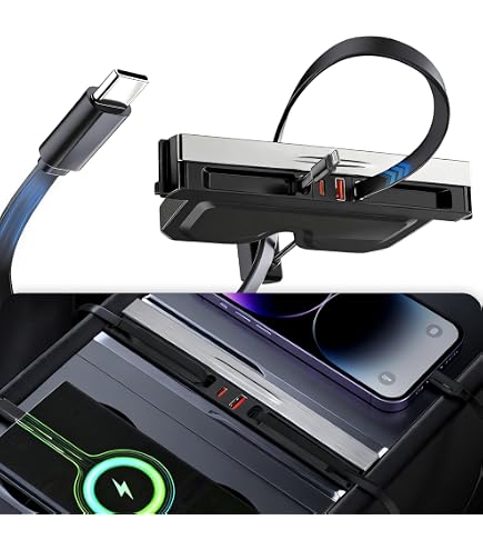 Chargeur Voiture Rétractable Tesla Model Y & Model 3 - Station Extension Air Arrière Avec Câbles USB-C & Lightning