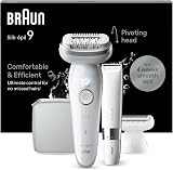 Braun Silk-épil 9 Epilator Wet Dry Pivoting Head 40 Tweezers EU Plug White view 1