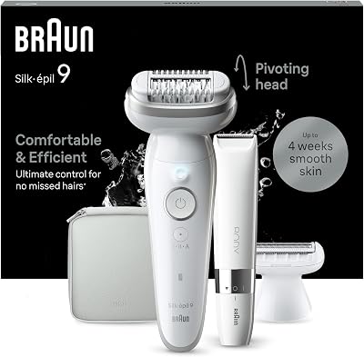 Braun Silk-épil 9 Epilator Wet Dry Pivoting Head 40 Tweezers EU Plug White