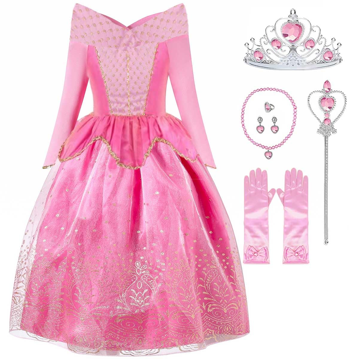 Tyidalin Girls Aurora Princess Costume Sleeping Beauty Dress Kids Fancy Cosplay Halloween Dress, Rose, 2-3 Years(Tag 100)