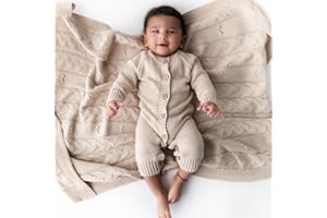 SERENE SELECTIONS Knitted Baby Gift Set 3pcs - 100% Baby Organic Cotton Romper & Blanket - Newborn Coming Home Outfit 0-3M/3-6 Months- Cute Fall & Holiday Baby Photoshoot Clothes-Ropa para Bebe