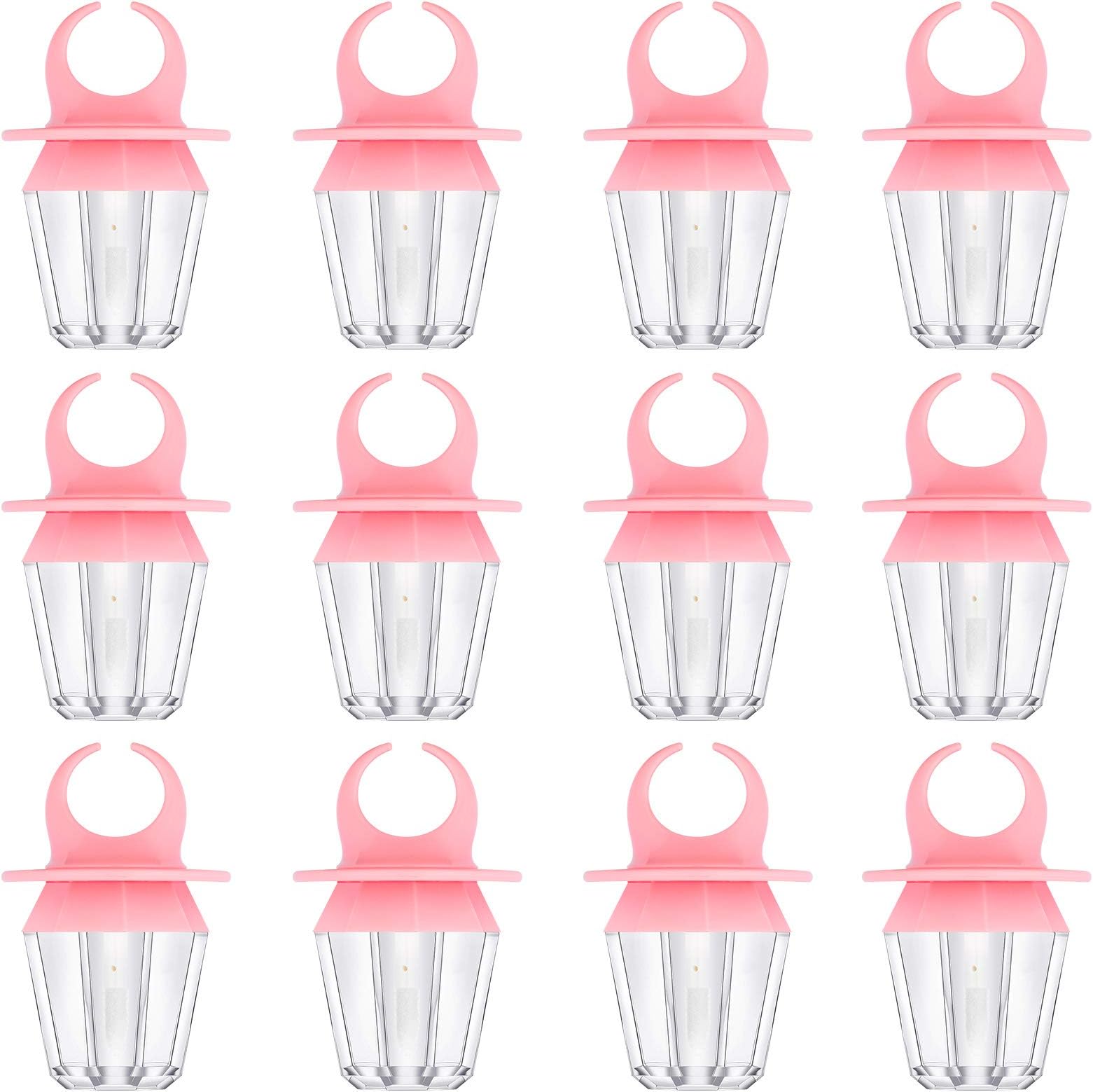 YARUMI 12 Pack Refillable Empty Lip Gloss Tube Bottles, Lip Balm Container 8ml, Cute Pacifier-shaped Pink Transparent Lipgloss Vials, Cosmetic Lip glaze DIY Lipsticks Sample Little Bottles with Brush