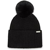 Steve Madden Womens Wide Cuff Beanie with Pom