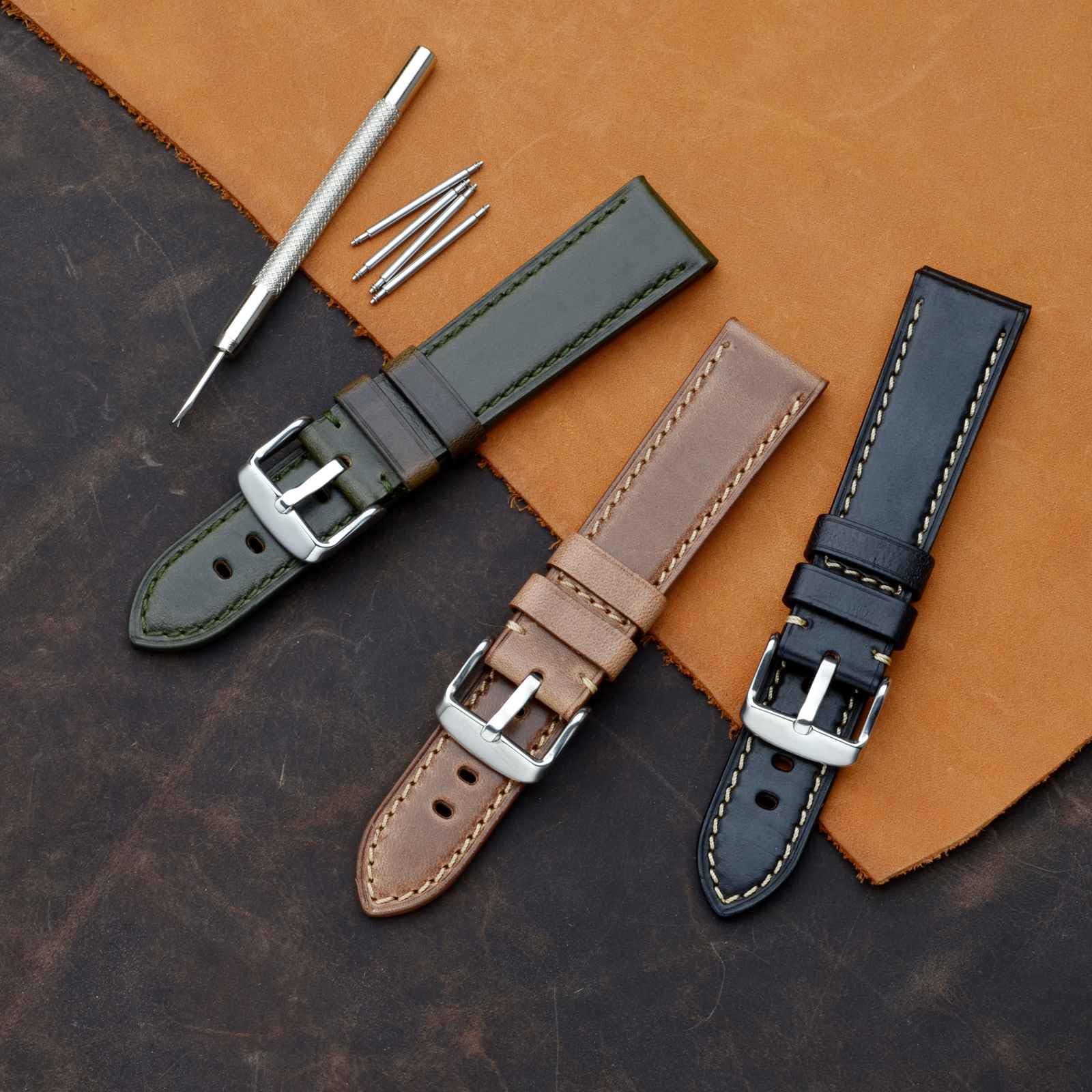 BISONSTRAP Leather Watch Band 18mm 19mm 20mm 21mm 22mm 23mm 24mm, Antique Watch Straps for Men, Supple and Breathable Calfskin