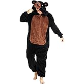 dressfan Unisex Fuzzy Cute Bear Onesie Pajamas Bear Halloween Costume Christmas Pajamas Gifts for Women & Men