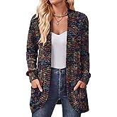 DB MOON Womens Long Cardigan Lightweight Sweater Open Front Long Sleeve Outfits with Pockets M, Blue Floral