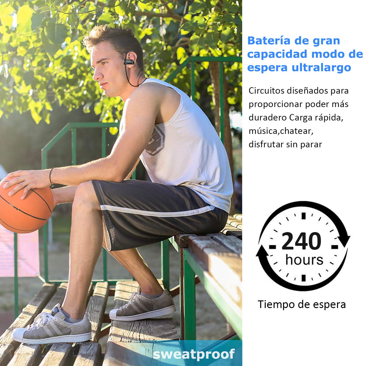 LOBKIN Auriculares Bluetooth Deportivos, Resistentes Al Sudor, con Una Autonomia de hasta 6 Horas Sonido. con Tecnologia CVC 6.0 de Eliminacion de Ruido (Negro-2)