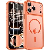 Zicpuny Magnetic for iPhone 17 Pro Max Case with Camera Control Button, Includes 2 Tempered Glass Screen Protectors, MagSafe Compatible Translucent Matte Phone Case for iPhone 17 Pro Max, Orange