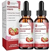 M inch Magnesium Glycinate Liquid, High Absorption Magnesium Liquid Drops with Cellulose Fiber, Bromelain, Vitamin B6, C, D, Zinc, Magnesium Supplement for Kids and Adults, Strawberry Flavor, 2 Pack