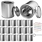 LECEHIVO 20 Pcs Metal Paint Cans with Lids, 0.84 Pint Small metal Empty Storage Containers with Labels Paint Can Opener Multipurpose Unlined Pail Buckets for Crafts DIY Project Adhesives (Silver)