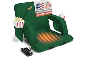 ACELETIQS Heated Stadium Seats for Bleachers with Back Support – USB Battery Included - Upgraded 3 Levels of Heat - Foldable Chair - 4 Pockets for Snacks, Cup Holder - for Camping, Games & Sports (Hunter Green)
