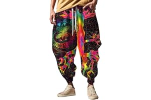 PETCDIM Funny Pattern Hippie Harem Pants for Men Baggy Loose Yoga Lounge Pants Hip Hop Aladdin Boho Drop Crotch Trousers