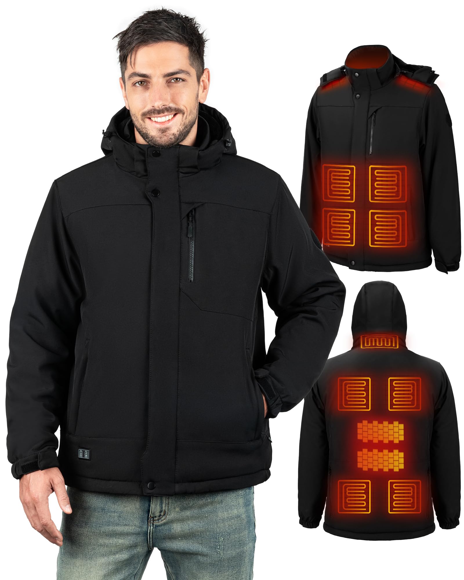 Photo 1 of *NONFUNCTIONAL** dark rescue Heated Jacket for Men with Detachable Hood, Winter Windproof Mens Heated Jacket, 15 Heat Zones Heating Coat