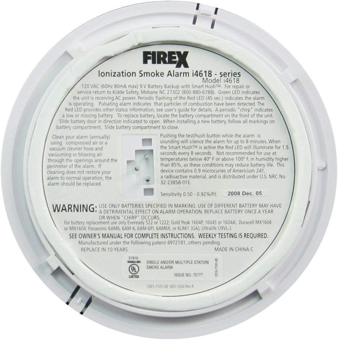 Kidde i4618 Firex Hardwire Ionization Smoke Detector with Battery Backup (6 Pack) - Wired Smoke Alarms - 