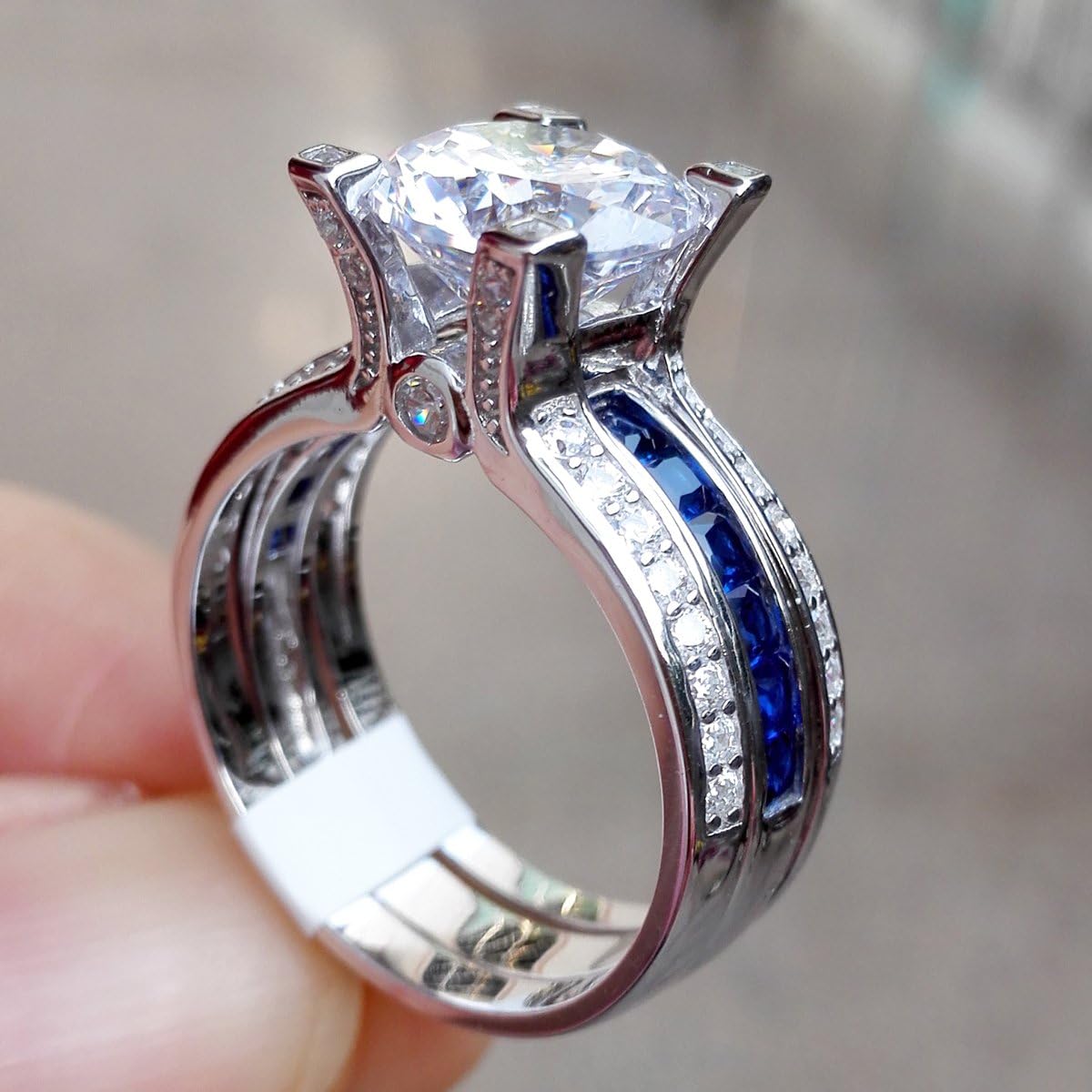 Amazon Com Newshe Wedding Rings For Women Engagement Ring Sets Blue Sapphire Sterling Silver Round Size 5 10 Jewelry