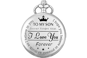 Keller & Weber Engraved Pocket Watch to My Son I Love You Quartz Pocket Watch with Chain, Birthday Graduation Christmas Gifts for Son from Dad Mom, Pendant Necklace Fob Watches