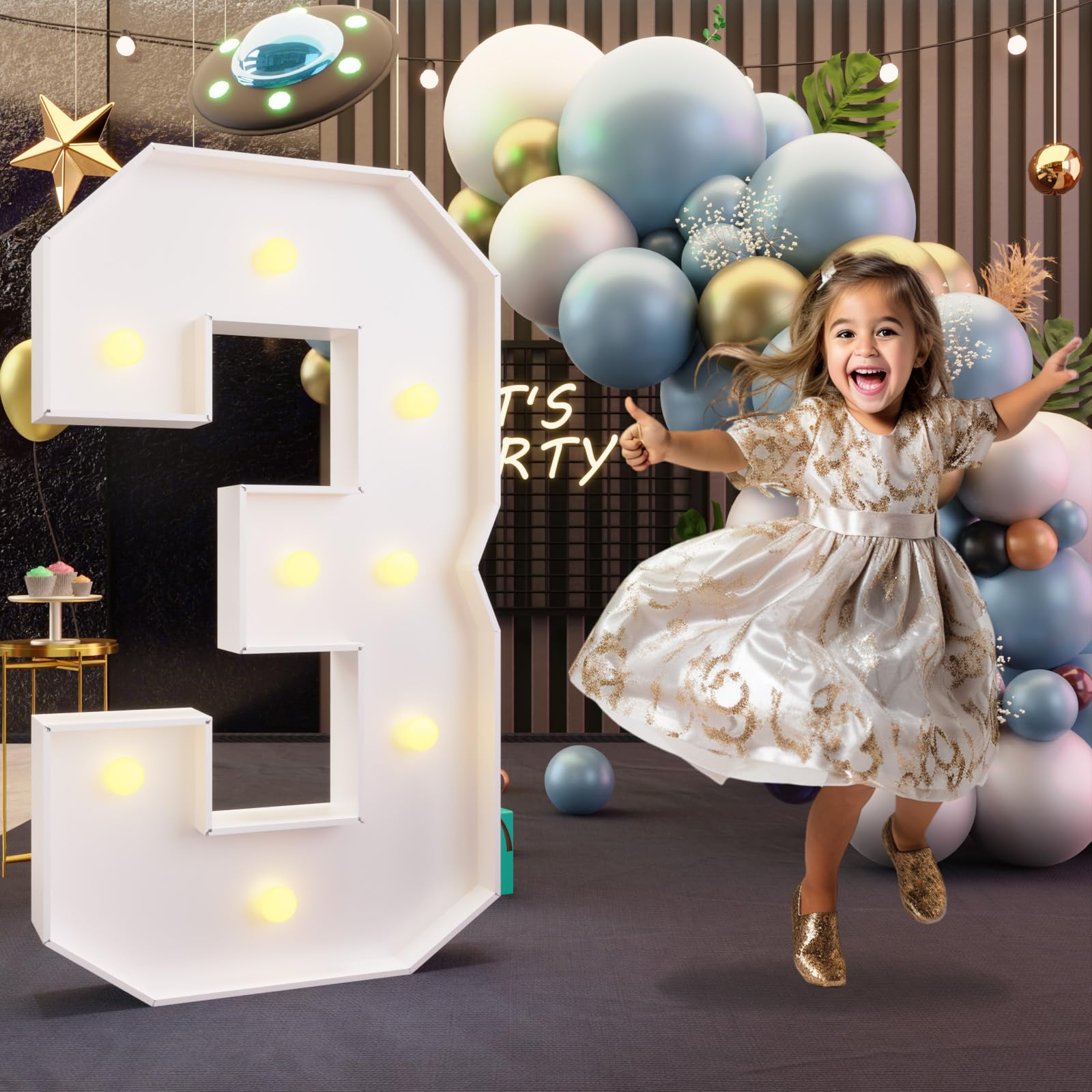 Photo 1 of imprsv 3FT Marquee Numbers, Light Up Numbers for 3rd 30th Birthday Decorations Anniversary Party Decor, Number 3 Light Up Number, Pre-Cut Foam Board Kit