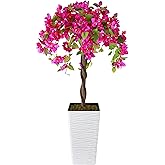 Goldshire Artificial Bougainvillea Tree 4FT, Fake Silk Floral Tree with White Planter, Decorative Topiary Plant, Potted Faux Flower Tree for Home Porch Decor Indoor Outdoor