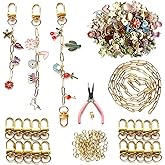 BLOSSIONA 223pcs Lip Gloss Keychain Making Kit DIY Keychain Making Supplies for Crafting 100 Enamel Charms 1 Meter Extender Gold Chain 20 Keychains Clips 100 Jump Rings Key Chain Making Kit