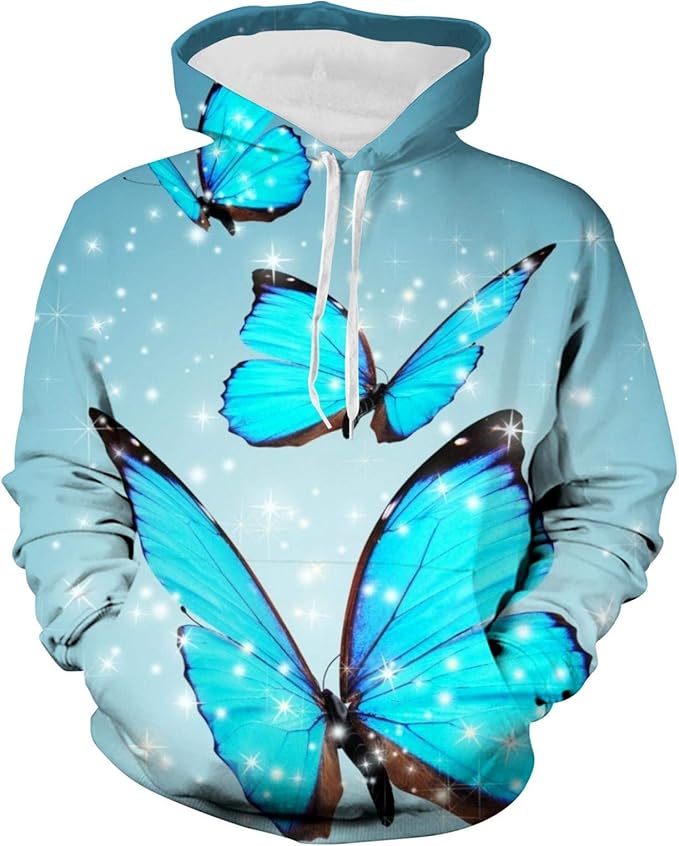 Amazon.com: Womens Pullover Hoodie Blue Butterfly Long Sleeve Fleece Hoody Casual Tops 