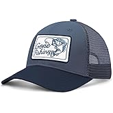 Fishing Gifts for Men Fishing Hat Embroidered Bass Fish Patch, Cotton, Blue, Trucker Hat