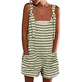 Yousify Womens Summer Casual Sleeveless Romper Loose Striped Tied Shorts Overalls Jumpsuit with Pockets 2026 Clothes