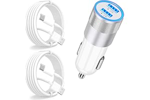 [Apple MFi Certified] iPhone 15 Car Charger Fast Charging, Rombica 4.8A Power Cigarette Lighter USB Charger+2Pack USB-C Tyep-C Charging Cable for iPhone 15/15 Plus/15 Pro/15 Pro Max, iPad Pro/Air/Mini