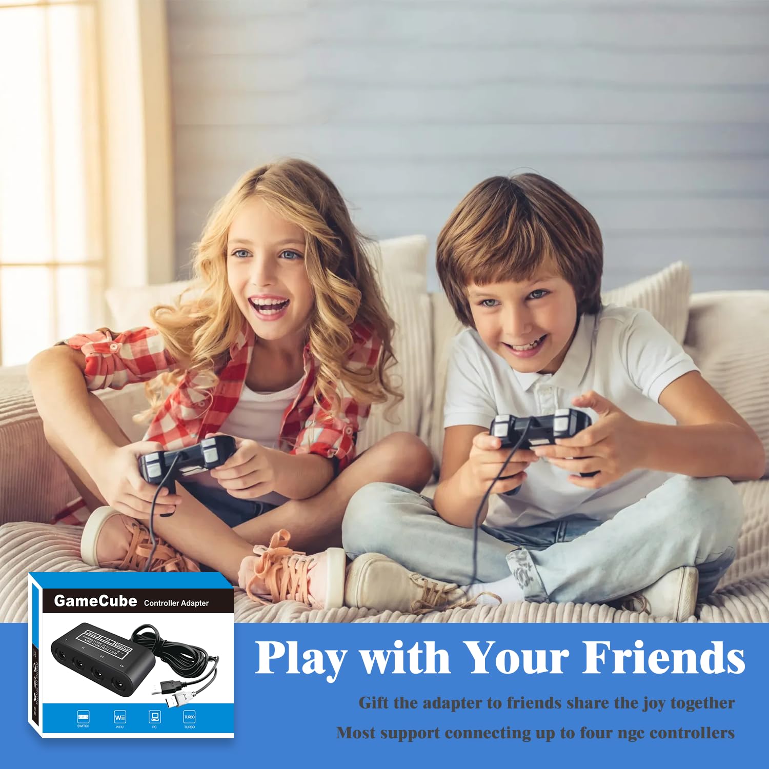 Gamecube Adapter for Nintendo Switch / Wii U / PC and Switch 2 Gamecube Controller Adapter, Super Smash Bros Adapters for NGC Controller, Support Turbo and Vibration Features with 180cm USB Cable