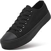 ZGR Womens White Tennis Shoes for Women,Lace up Canvas Sneakers,Casual Walking Canvas Shoes