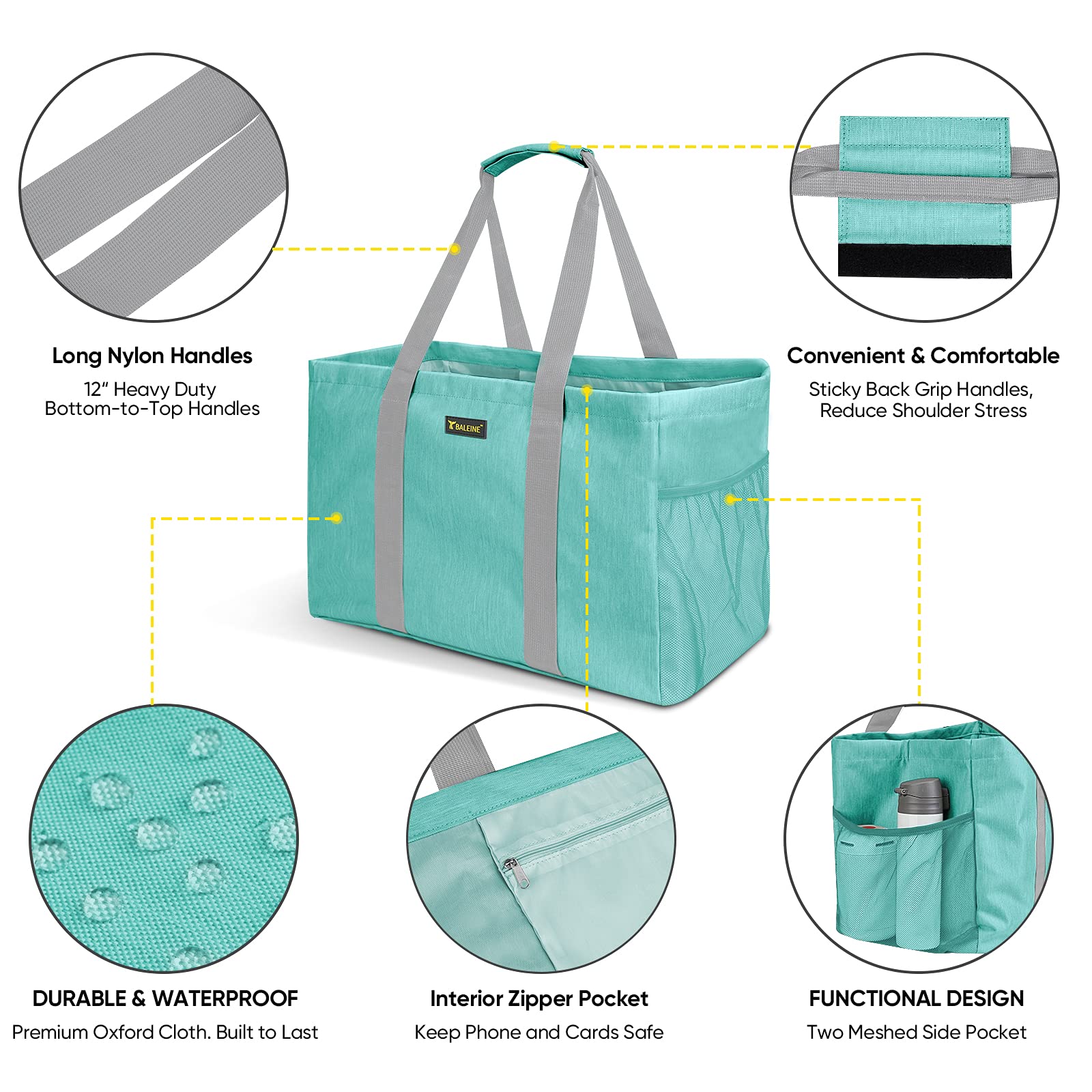 BALEINE BALEINE Soft 9 Gallon Extra Large Utility Tote, Foldable Reusable Storage Bag (Sea Green)