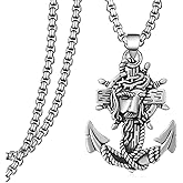Zaruiqun Anchor Necklace for Men 925 Sterling Silver Crucifix Pendant Necklace Jesus Cross Jewelry Nautical Jewelry Gift for Men Mariners